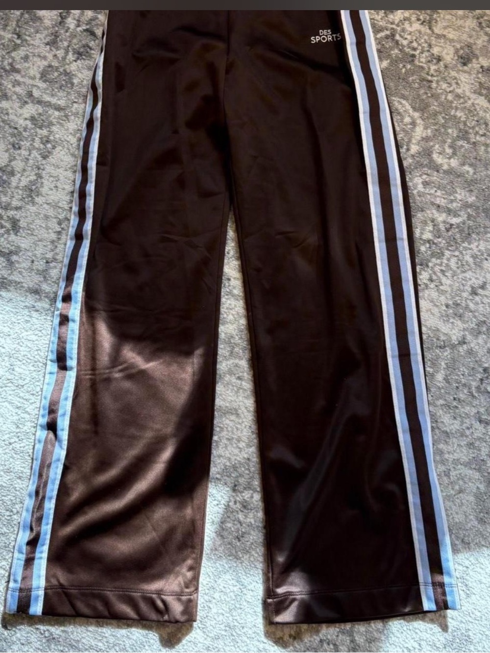 Women’s H&M Brown Track Pants with Blue Side Stripes Fleece Lined Wide Leg